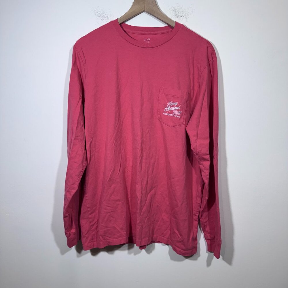 Vineyard Vines Merry Christmas Tree Boat Womens T-Shirt Size L Pink Holiday